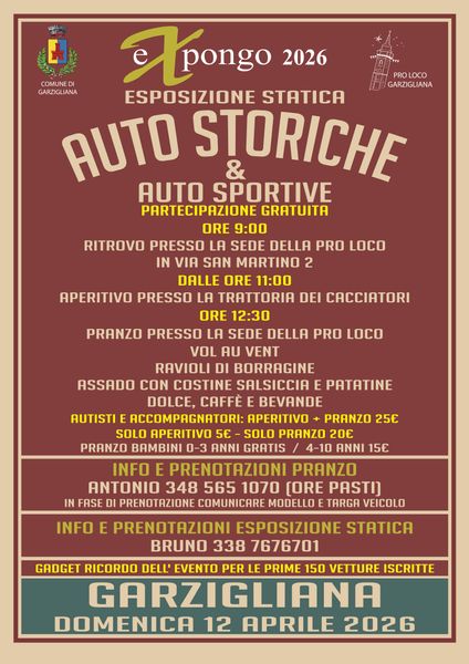 Locandina Raduno Auto Storiche e Sportive - Expongo Garzigliana 2026